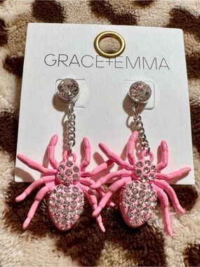 Grace + Emma Pink Crystal Spider Drop Earrings